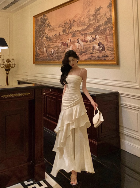 Sexy Mermaid Spaghetti Straps White 21st Birthday Dress Holiday Outfit Birthday Outfits For Women DP0194