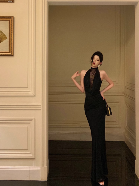 Sexy Mermaid High Neckline Black 18th Birthday Dress Long Party Birthday Outfits For Women For Women DP0178