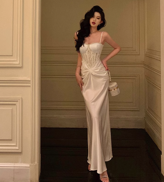 Pretty Mermaid Spaghetti Straps White 18th Birthday Dress Long Party Birthday Outfits For Women DP0166