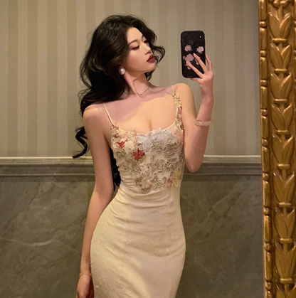 Sexy Mermaid Spaghetti Straps White Floral 18th Birthday Dress Long Party Birthday Outfits For Women DP0159