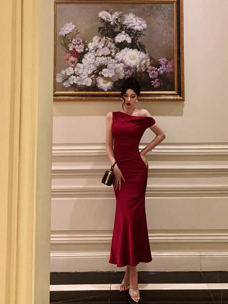 Sexy Mermaid Burgundy 18th Birthday Dress Long Party Birthday Outfits For Women DP0186