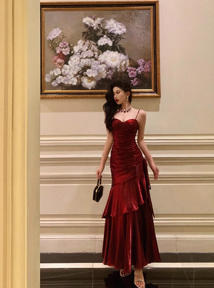 Sexy Mermaid Spaghetti Straps Burgundy 21st Birthday Dress Holiday Party Birthday Outfits For Women DP0192