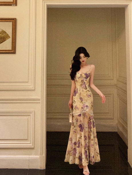 Cute Mermaid Spaghetti Straps Floral Sleeveless 18th Birthday Dress Party Gown Birthday Outfits For Women DP0201