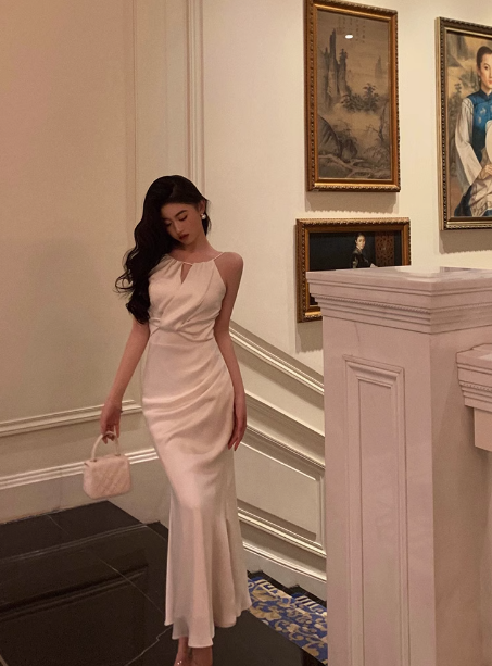 Vintage Mermaid Halter White Sleeveless 18th Birthday Dress Party Gown Birthday Outfits For Women DP0203