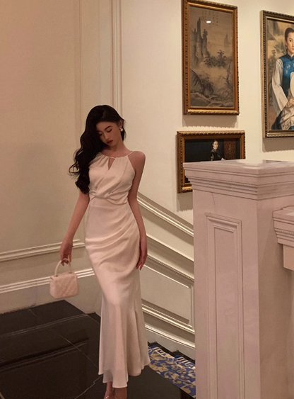 Vintage Mermaid Halter White Sleeveless 18th Birthday Dress Party Gown Birthday Outfits For Women DP0203