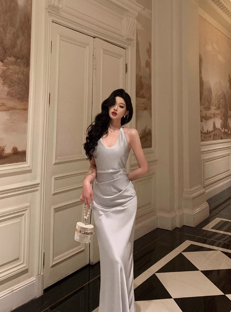 Sexy Mermaid Halter Light Blue 18th Birthday Dress Long Party Birthday Outfits For Women DP0177