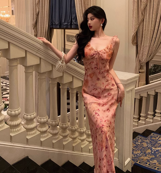 Sexy Sheath V Neckline Floral Pink 18th Birthday Dress Holiday Party Birthday Outfits For Women DP0168