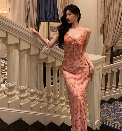 Sexy Sheath V Neckline Floral Pink 18th Birthday Dress Holiday Party Birthday Outfits For Women DP0168