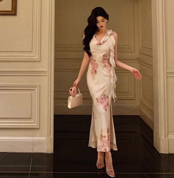 Sexy Sheath Swing Collar Floral Pink 18th Birthday Dress Holiday Party Birthday Outfits For Women DP0163