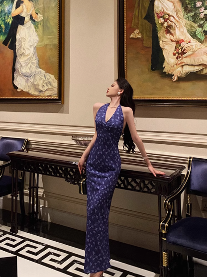 Sexy Mermaid Halter Blue 18th Birthday Dress Long Party Birthday Outfits For Women DP0185