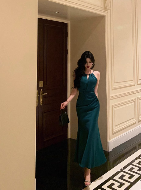 Pretty Mermaid Halter Neckline Green 18th Birthday Dress Party Outfits Birthday Outfits For Women DP0173