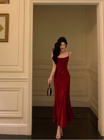 Sexy Mermaid Spaghetti Straps Burgundy 21st Birthday Dress Holiday Outfit Birthday Outfits For Women DP0193