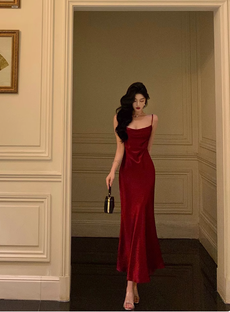 Sexy Mermaid Spaghetti Straps Burgundy 21st Birthday Dress Holiday Outfit Birthday Outfits For Women DP0193