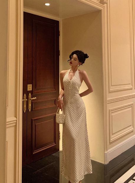 Pretty Sheath Halter Black Polka Dots 21st Birthday Dress Party Outfits Birthday Outfits For Women DP0190