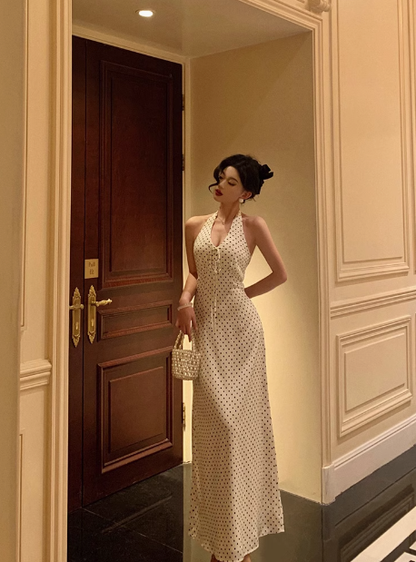 Pretty Sheath Halter Black Polka Dots 21st Birthday Dress Party Outfits Birthday Outfits For Women DP0190