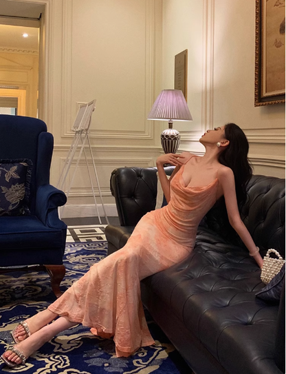 Sexy Mermaid Spaghetti Straps Pink Floral 21st Birthday Dress Holiday Party Birthday Outfits For Women DP0180