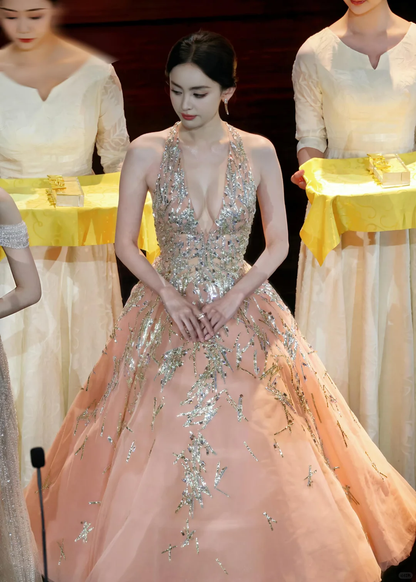 Fairy A Line Halter Sequin Tulle Open Back Party Dress Birthday Dress SH2925