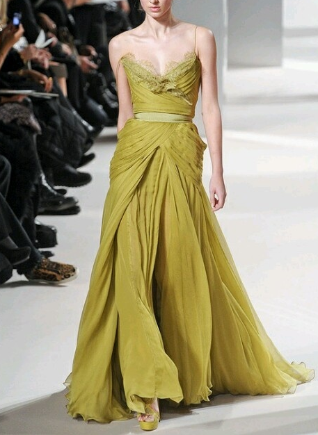 Charming A Line Spaghetti Strap Green Lace Chiffon Long Prom Dress Graduation Prom Dress SH2514