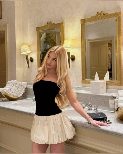 Elegant Strapless Satin Splicing A Line Short Graduation Homecoming Dress Cocktail Dress S952