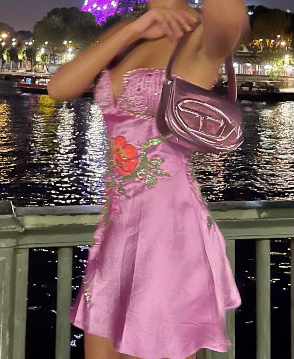 Sexy Strapless Satin Sequin Birthday Outfits Pink Short Party Dress S792