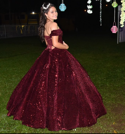 Shiny Royal Blue Ball Gown Off the Shoulder Sequin Sweet 16 Dress Party Gowns Quinceanera Dresses SH3559