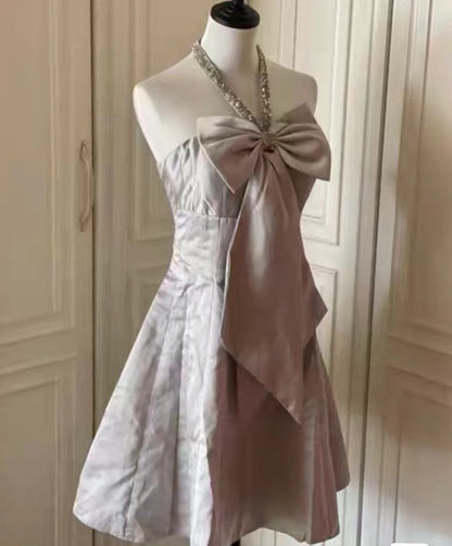 Pink beautiful and elegant bow short homecoming dress dress skirt prom dress evening dress gh4335