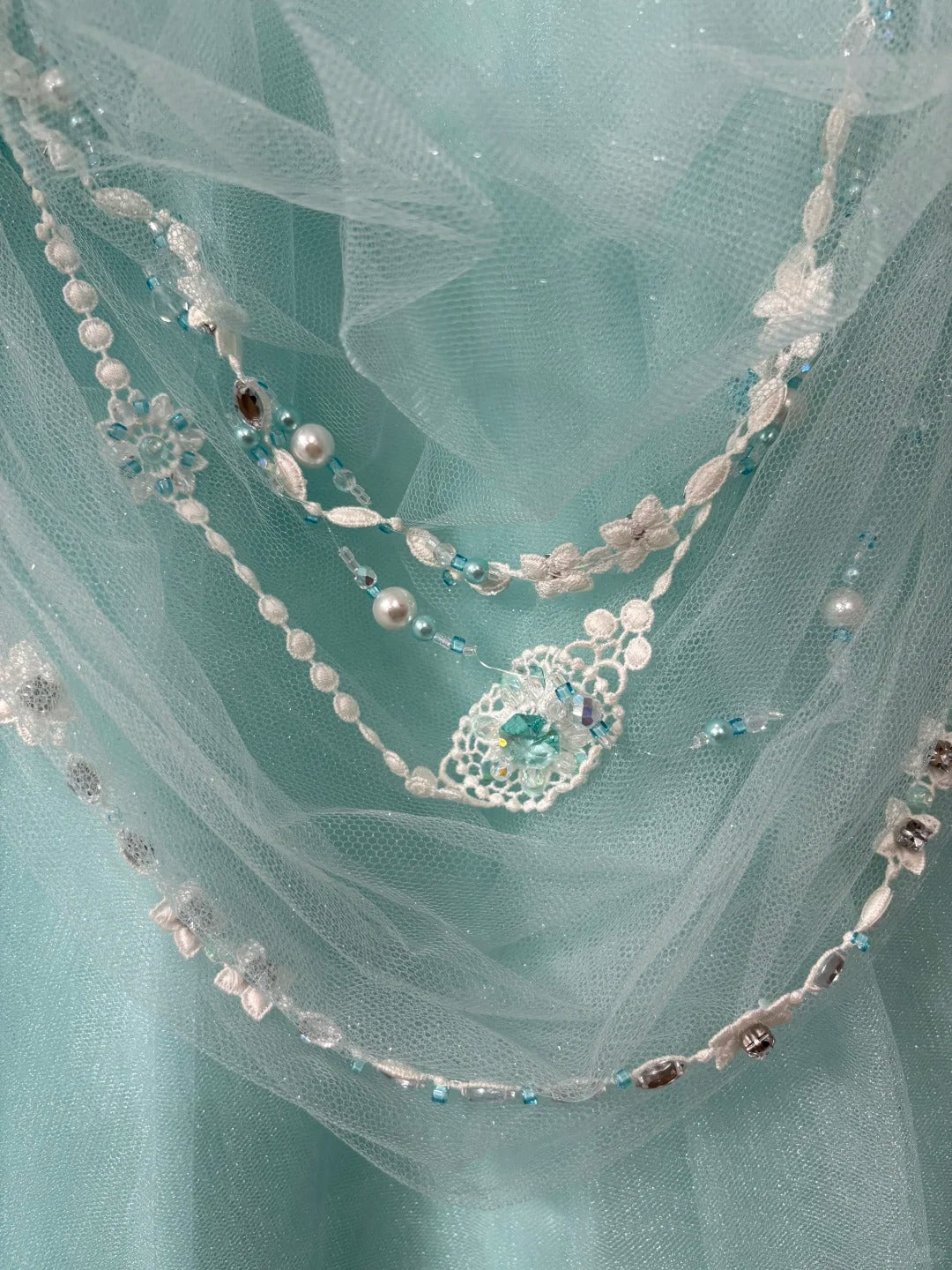 Mint Green Gorgeous Beaded Long Satin Tulle Ball Gown Evening Dress gh4827