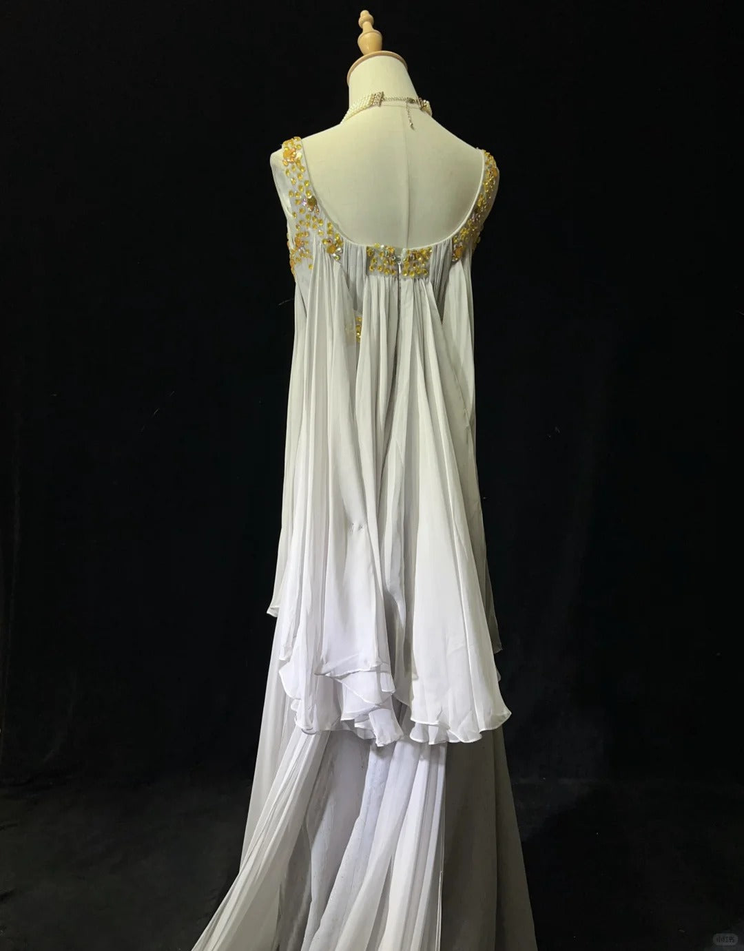 White Vintage Ancient Greek Goddess Gorgeous Sparkling Elegant Exquisite Gold Rhinestone Beads Tulle Long Mermaid Floor Length Trail Slim Fairy Ball Gown Evening Gown Party Dress Prom Gown gh3852