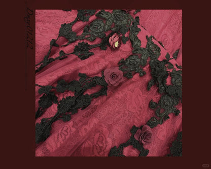 Burgundy Mysterious Red Rose Gorgeous Exquisite Lace Tulle Long Floor-Length Trailing Ball Gown Evening Gown gh4253