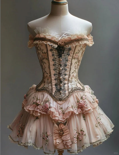 Pink Vintage Sweet Beaded Floral Short Chiffon Homecoming Dress Birthday Party Dress Prom Dress gh4690