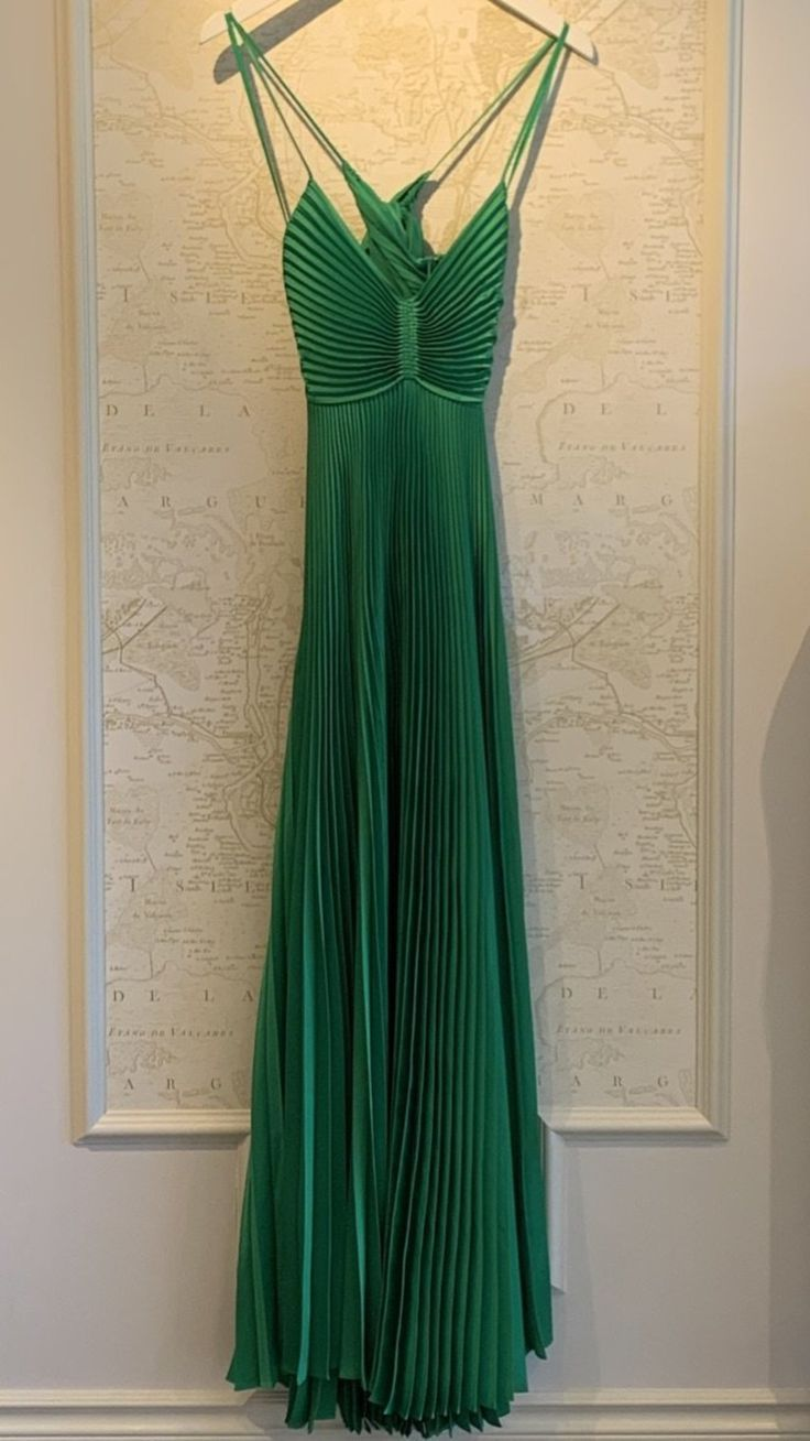 Stunning A Line Spaghetti Strap Green Satin Open Back Prom Dress Evening Dress SH1341
