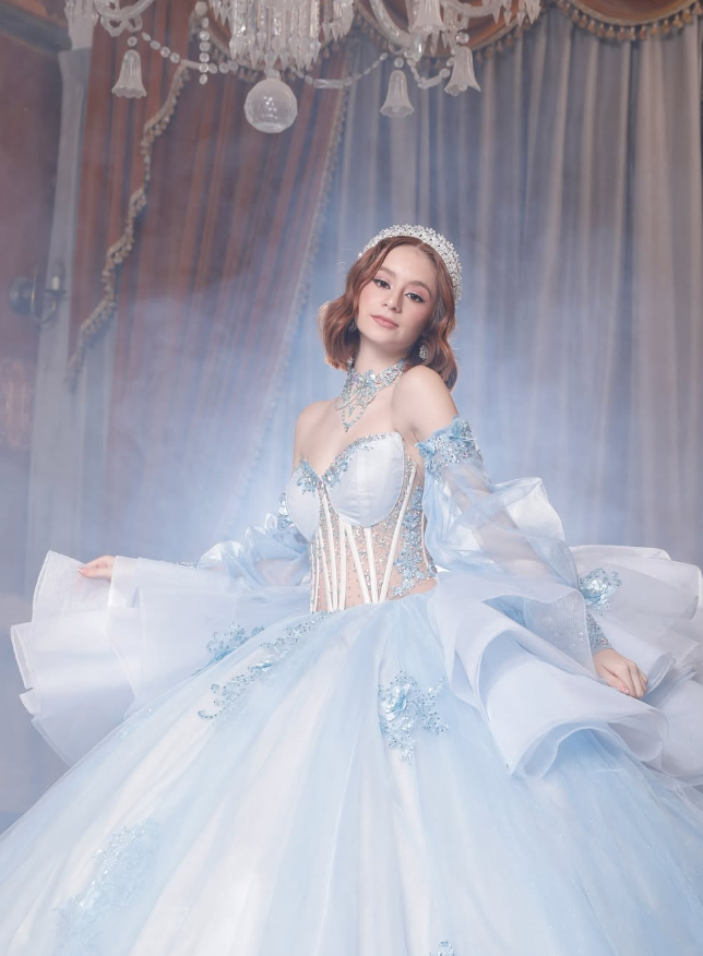 Baby Blue Sweetheart Neck Appliques Beaded Tulle Prom Dress Quinceanera Dress Ball Gown SH2352