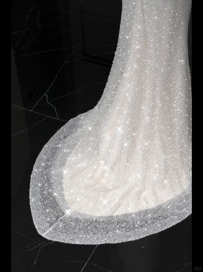 White Sparkling Elegant Mermaid Long Tulle Slimming Prom dress Evening Dress Party Dress gh4991