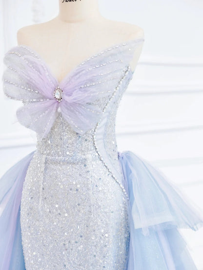 _Blue Butterfly Gorgeous Shiny Elegant Sequined Long Mermaid Tulle Ball Gown Evening Dress gh4272