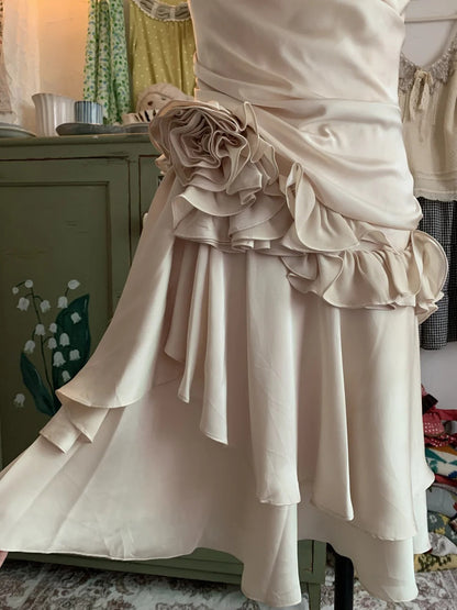 Stunning Champagne Sweet Cute Short Irregular Floral and Irregular Hem Chiffon Satin Homecoming Dress Evening Dress Birthday Party Dress Prom Dress Prom Dress gh3923