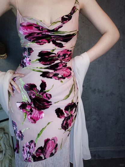 Pink floral vintage tassel elegant romantic popular homecoming dress prom dress evening dress party dress gh4797