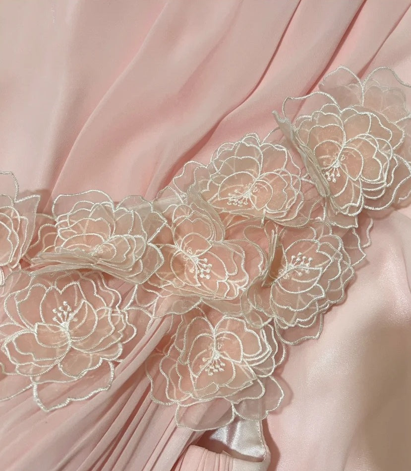 Pink Fashion One Shoulder Long Chiffon Ball Gown Evening Dress gh4430