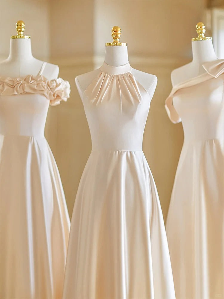 Champagne Color Gentle Elegant Fashion Retro Long Satin Ball Gown Evening Gown Wedding Guest Party Dress Bridesmaid Dress Prom Dress gh3994