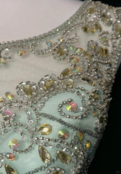 Green Gorgeous Shiny Elegant Exquisite Gemstone Beaded Tulle Long Backless Ball Gown Evening Gown Party Dress Prom Gown gh3849