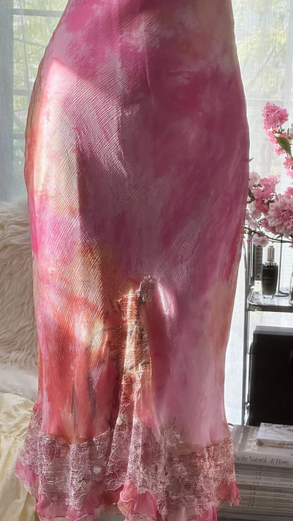 Pink gorgeous gradient exquisite beaded lace long chiffon fairy ball gown evening dress wedding party dress prom dress graduation date dress gh3990