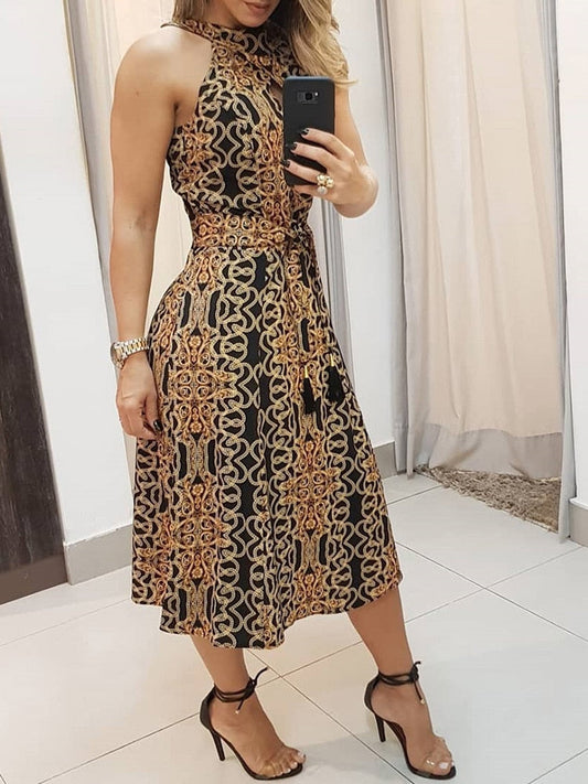 loveedsTM-Women Fashion Clubwear Elegant Sexy Dress Club  Sleeveless Baroque Print Sleeveless Midi Dress