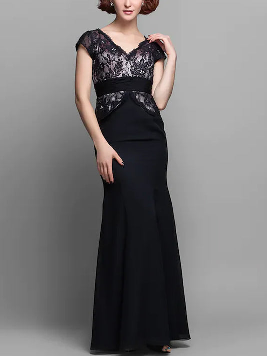 V-neck Lace Solid Color Maxi Dress