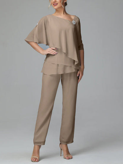 Half Sleeve Chiffon Mother of the Bride Dress Pants Suit