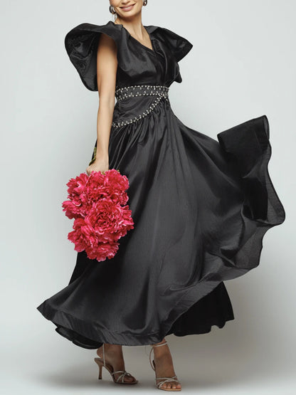 Puff Sleeves with Crystal Embellishments Dress