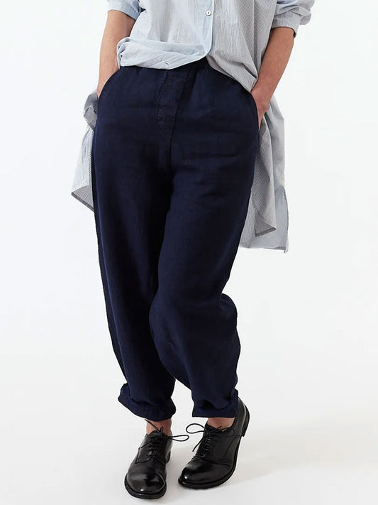 Casual Rolled-hem Cotton and Linen Women's Trousers