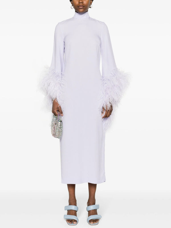 Solid Color Feathers Midi Dress