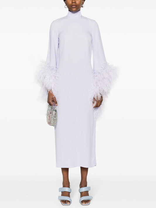 Solid Color Feathers Midi Dress