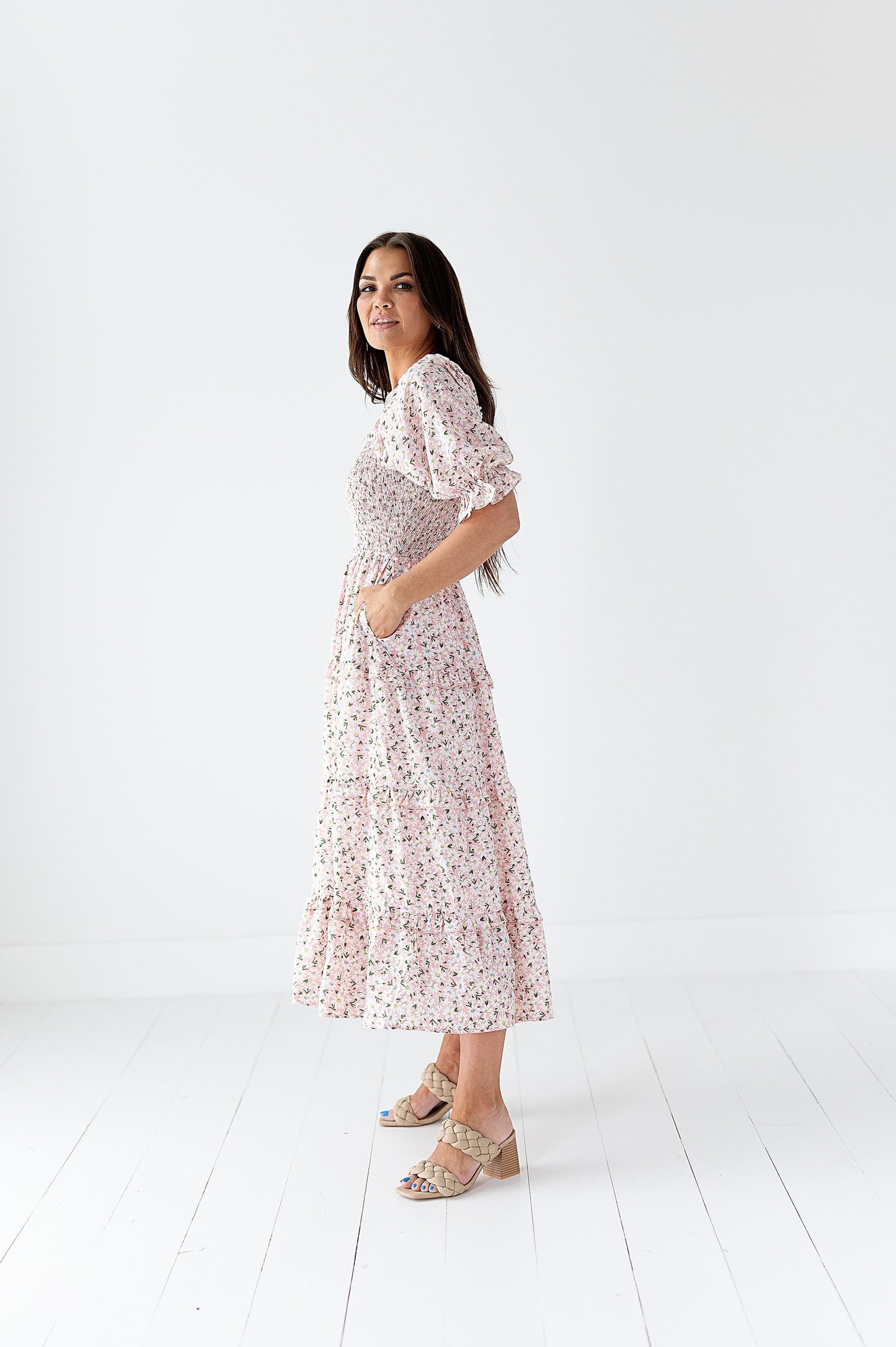 loveedsTM-Gabrielle Floral Midi Dress in Blush