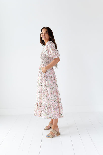 loveedsTM-Gabrielle Floral Midi Dress in Blush