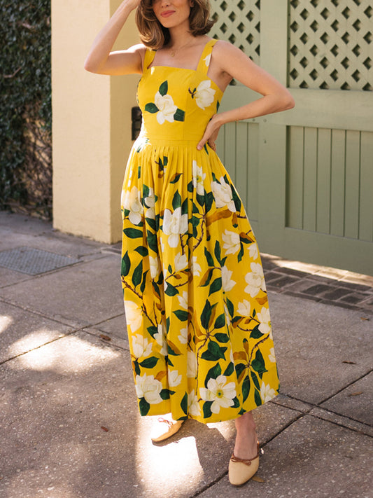 Temperament Square Neck Elegant Holiday Ladies Print Dress